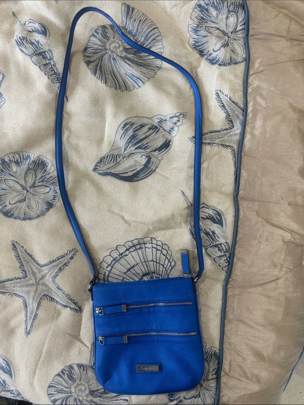 Calvin Klein Electric Blue Crossbody with Double Zip Fronts